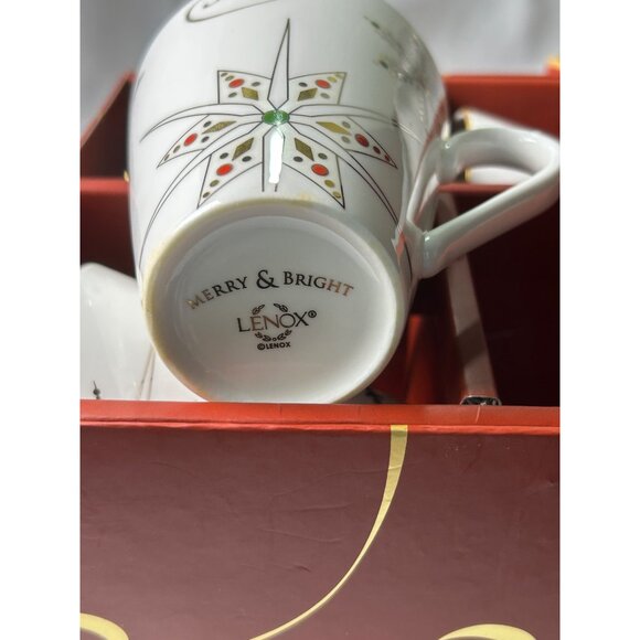 Lenox Merry & Bright Snowflake Mug Set of 4 White/Gold Holiday Gift Elegant - Picture 9 of 13